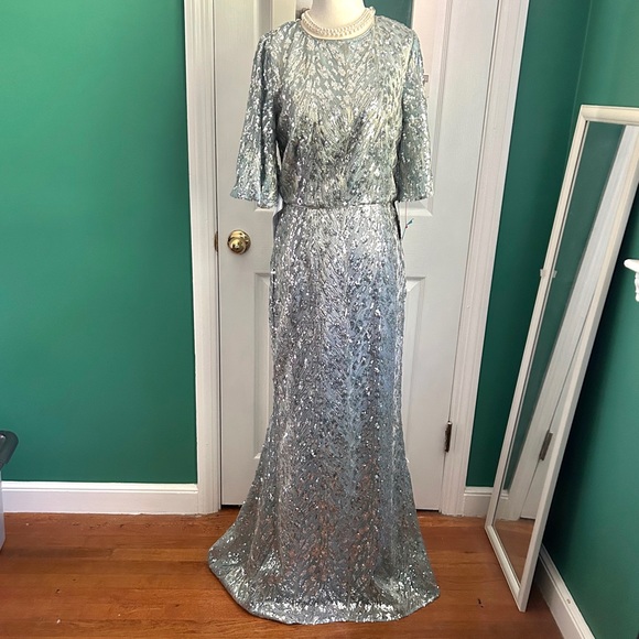 Light Aqua Sequin Long Gown, Mother of Bride/Groom 4 NWT - Picture 10 of 13